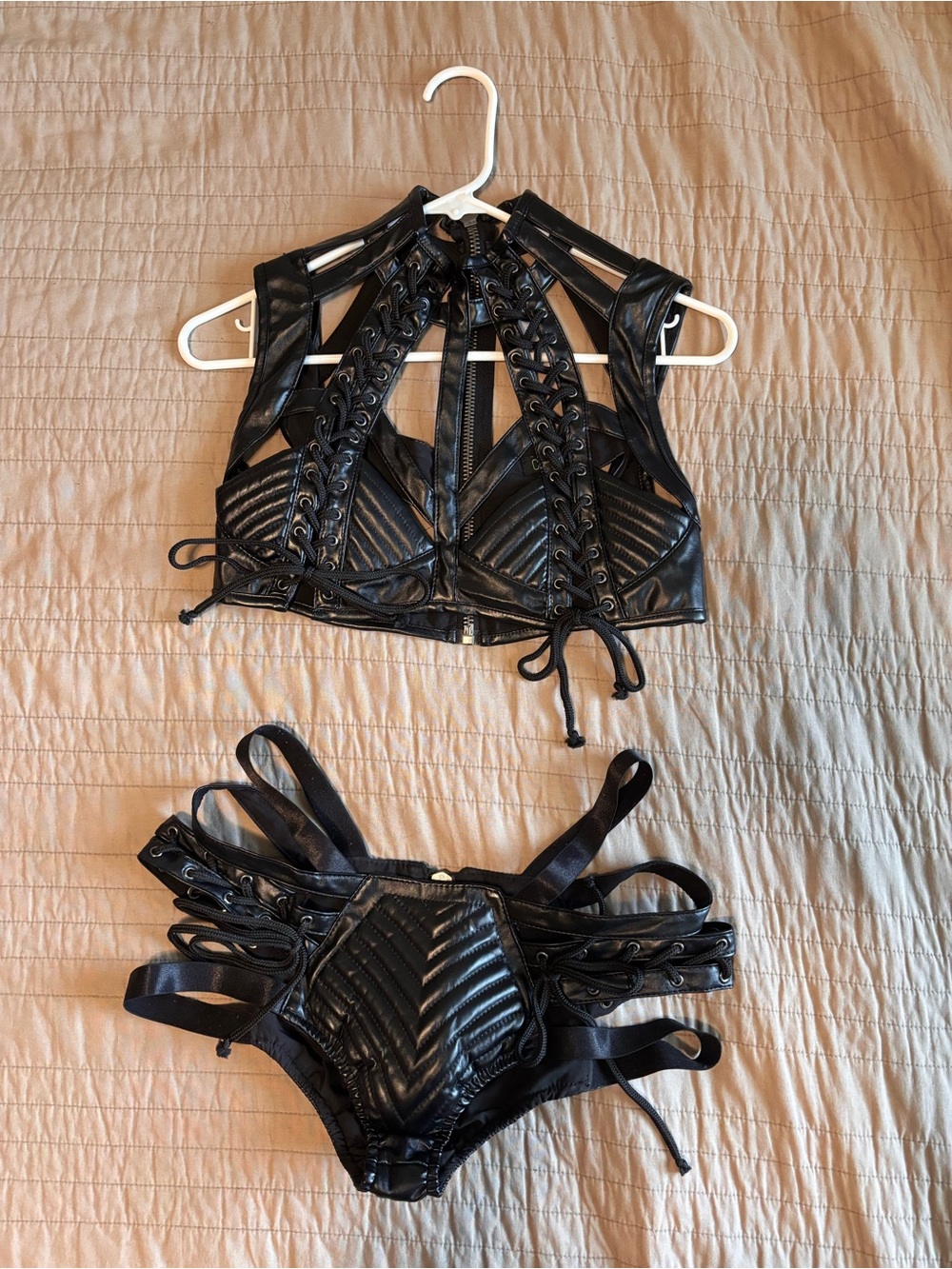Club Exx x Dolls Kill Rude Awakening Faux Leather Lace-Up 2 Piece Set